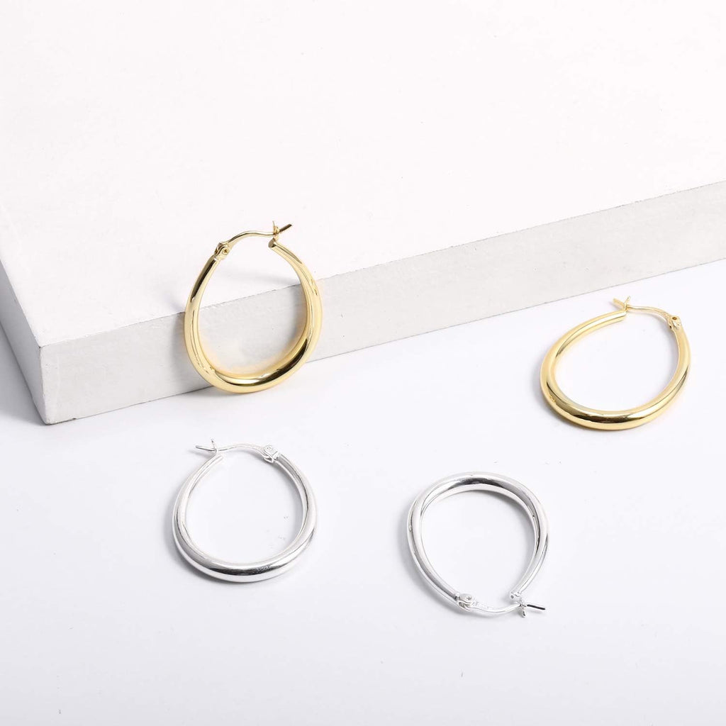 925 Sterling Silver Oval Hoop Earrings Sterling Silver Lightweight Oval Hoop Earrings for Women Gilrs #OWK006