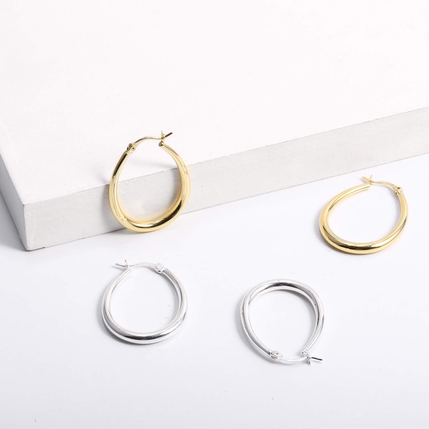 925 Sterling Silver Oval Hoop Earrings Sterling Silver Lightweight Oval Hoop Earrings for Women Gilrs #OWK006