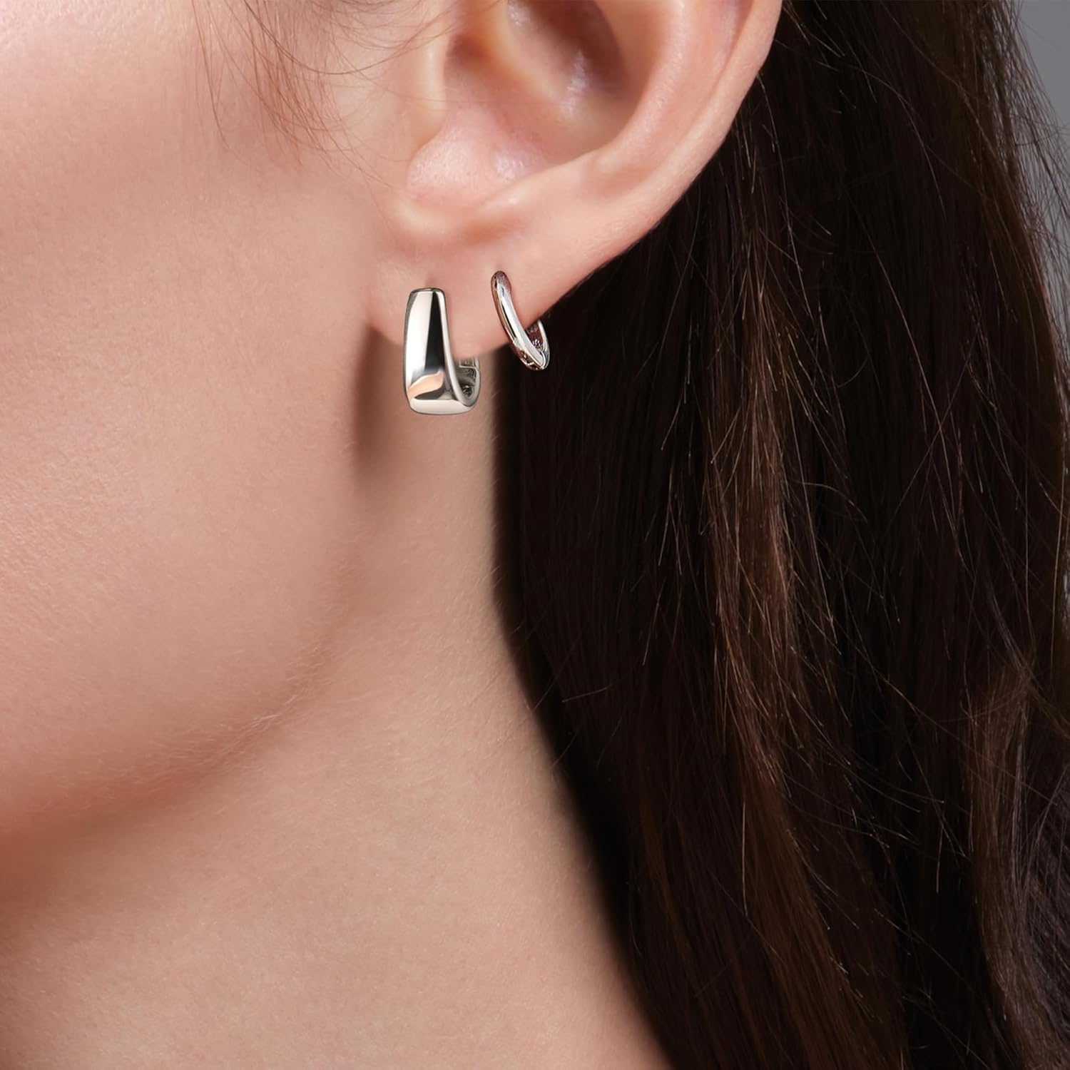 925 Sterling Silver Earrings Small Chunky Silver Earrings for Women Small Hoop #OWK010