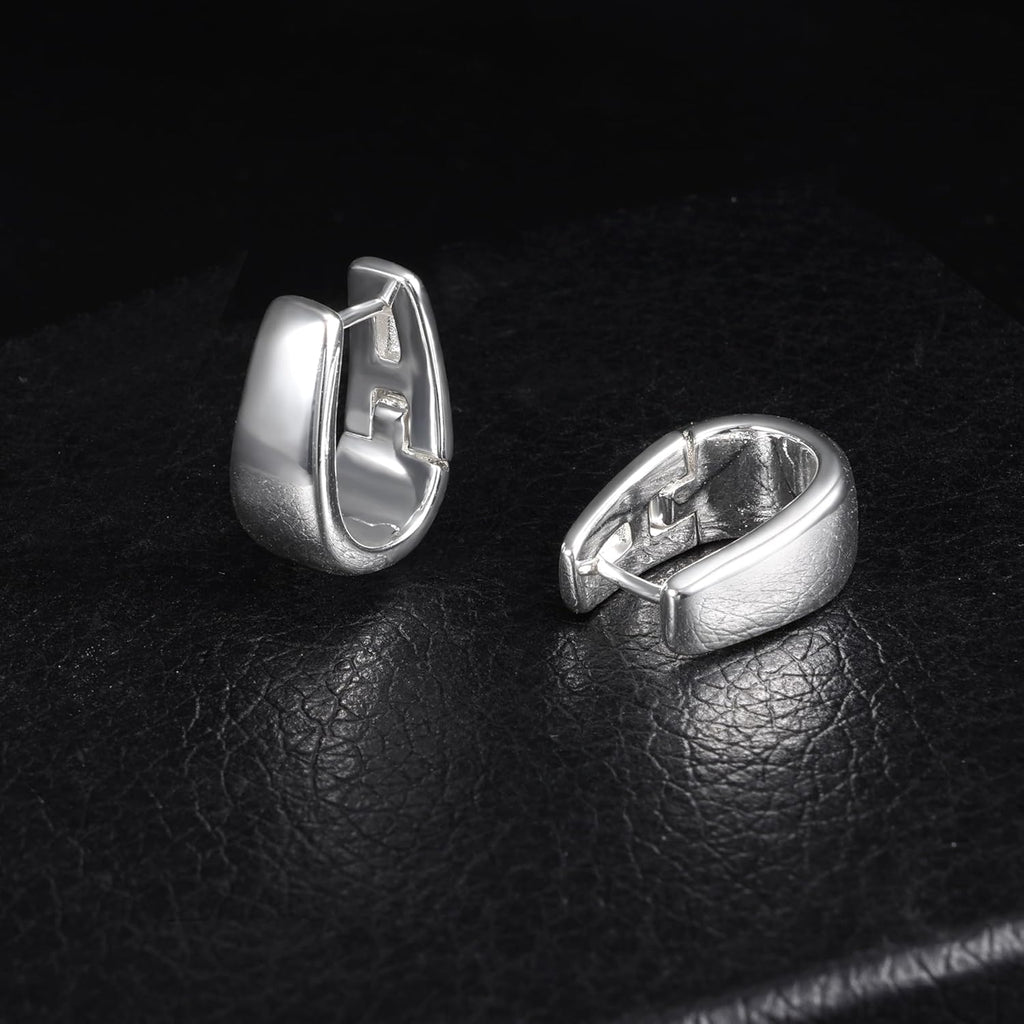 925 Sterling Silver Earrings Small Chunky Silver Earrings for Women Small Hoop #OWK010