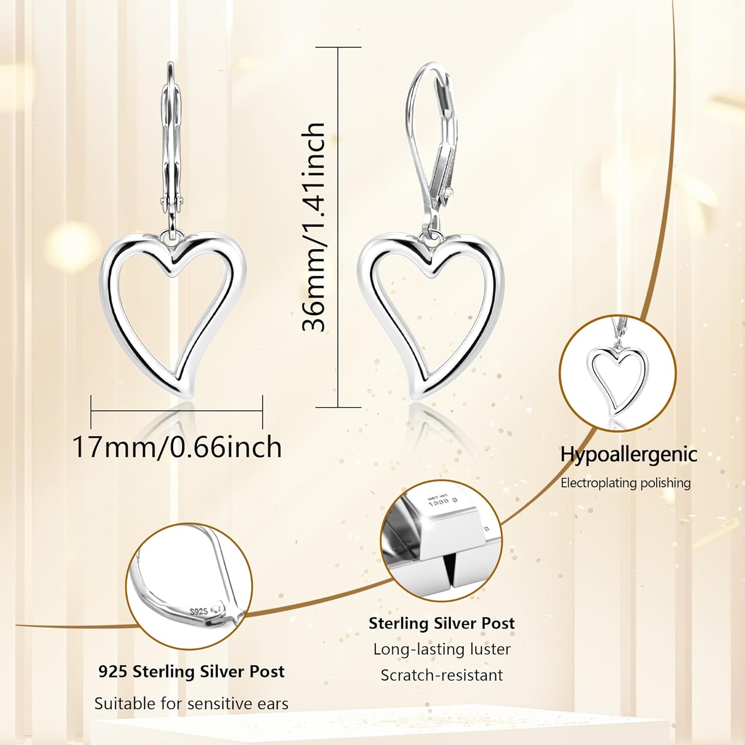 925 Sterling Silver Heart Earrings for Women #OWK004