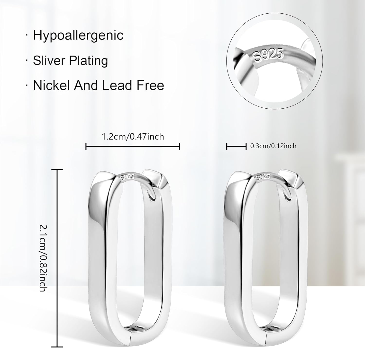 925 Sterling Silver Hoop Earrings for Women Small Square #OWK009