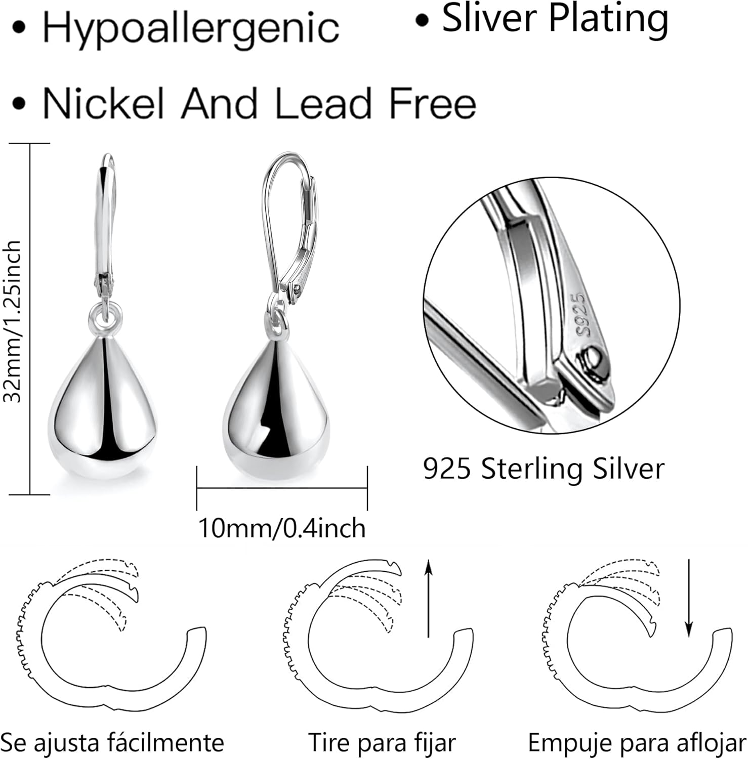 925 Sterling Silver Teardrop  Earrings for Women Girls Waterdrop #OWK011