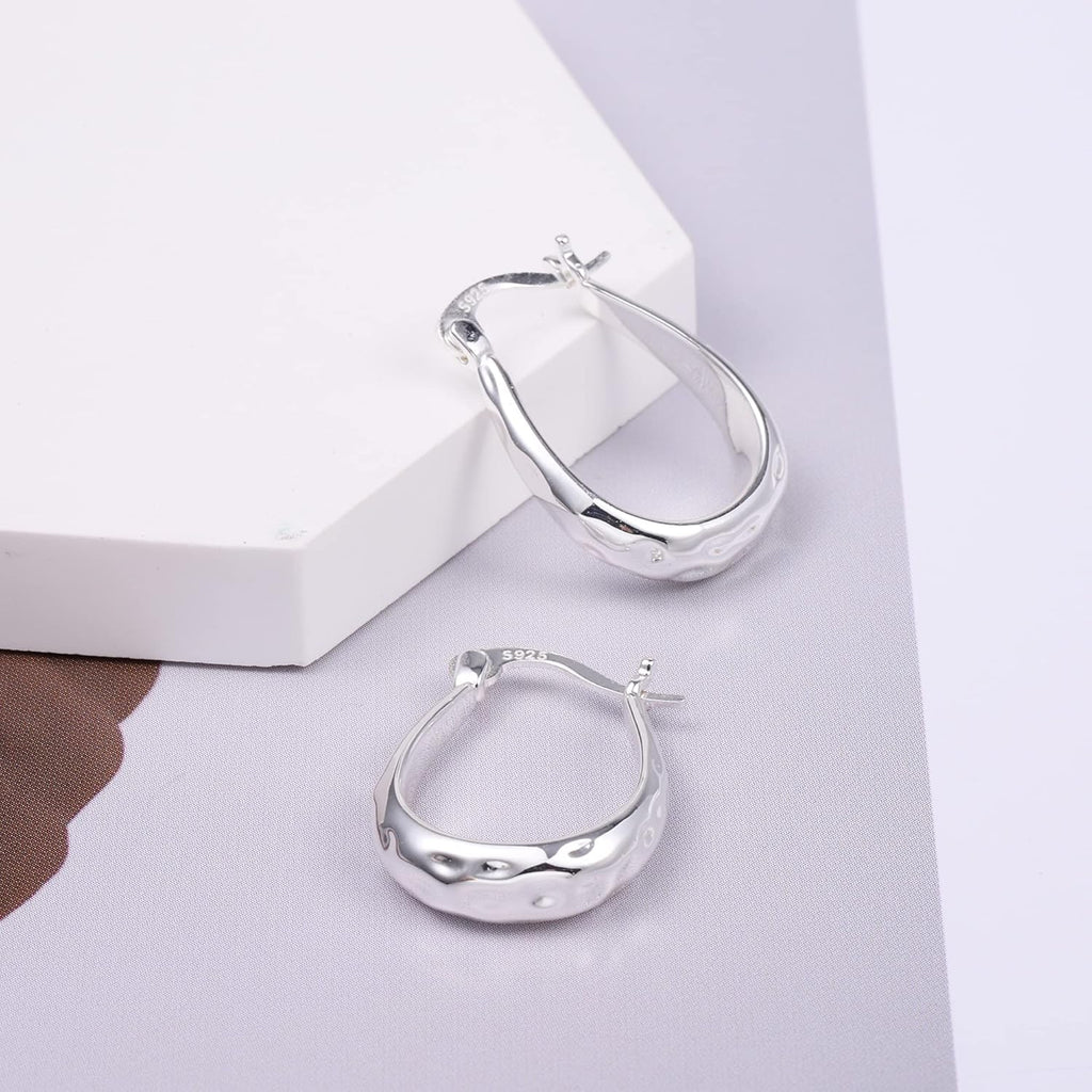 925 Sterling Silver Hoop Earrings for Women Silver Oval Hoop #OWK001