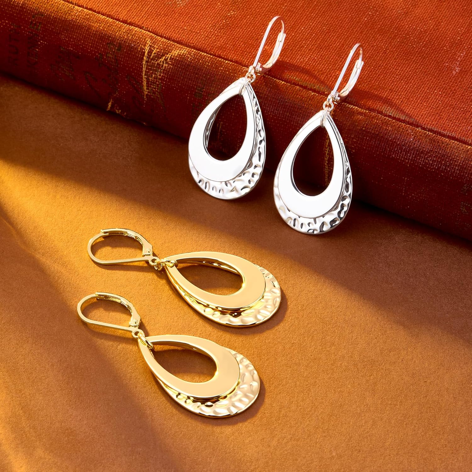925 Sterling Silver Teardrop Dangle Earrings for Women Hammered Layer Drop Dangle Earrings #OWK008